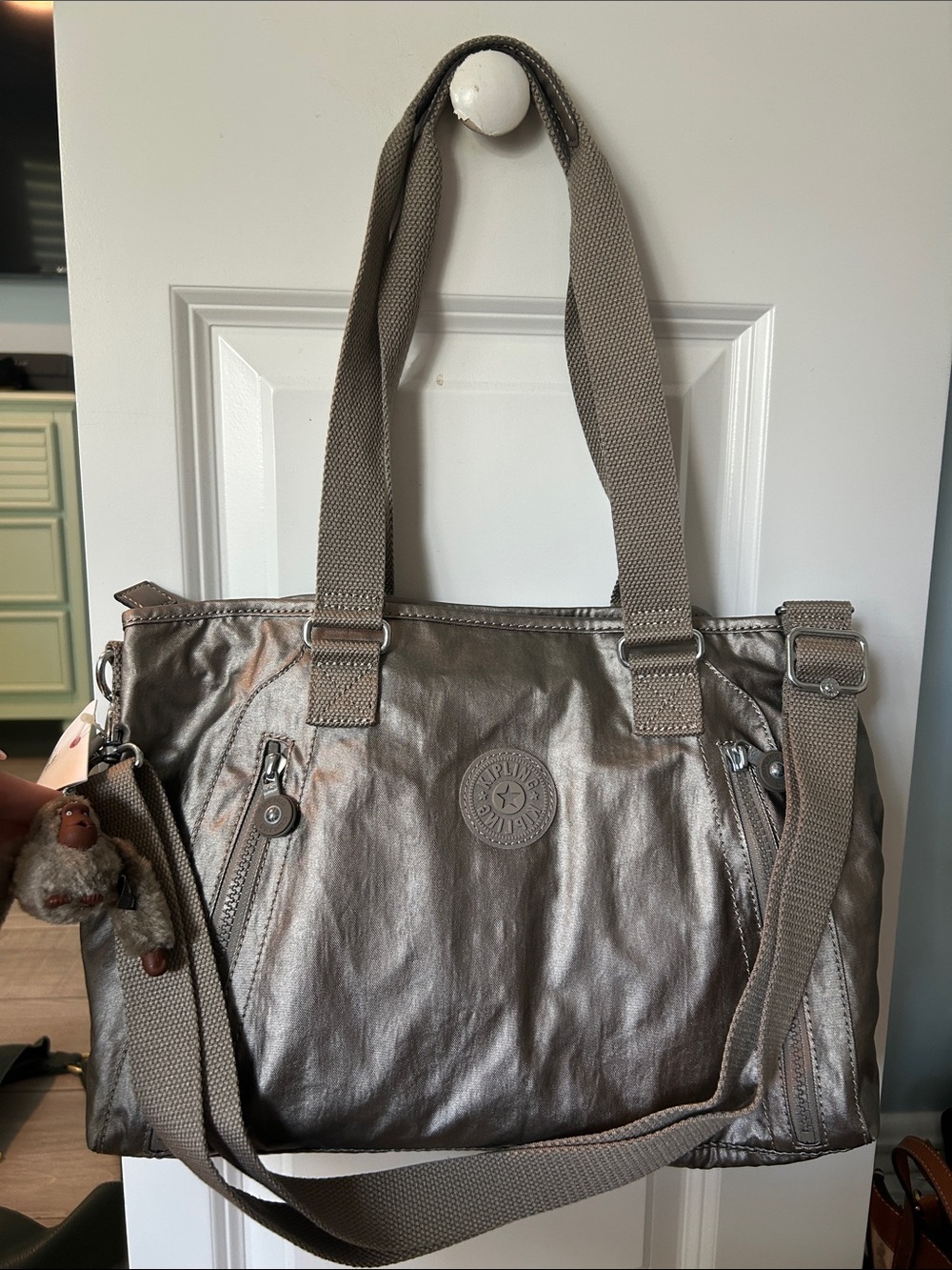 Kipling Metallic Taupe Women's Tote Bag - Versatile Everyday Shoulder Bag